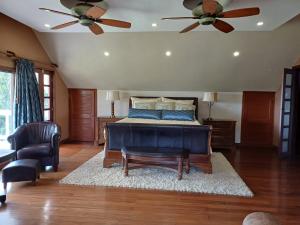 B&B Rosa Dei Venti في Tronadora: غرفة نوم بها سرير ومروحة سقف