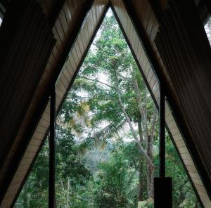 an open window looking out into the forest at Delta Casa Ubud- Tiny Villas in Bali's Jungles in Gianyar