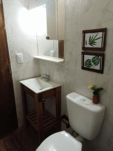 ein Badezimmer mit einem weißen WC und einem Waschbecken in der Unterkunft Dpto tipo cabaña a 3 cuadras del mar in Mar del Plata
