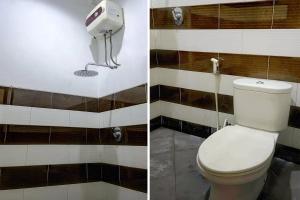 two pictures of a bathroom with a toilet at OYO 92065 Kos Flobamor in Kupang