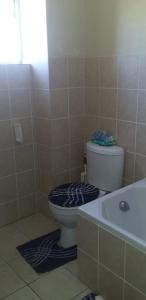 a bathroom with a toilet and a bath tub at Saldanha BLUEWATER BAY APARTMENT in Saldanha