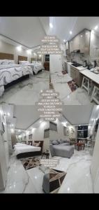 a collage of three pictures of a room with beds at Oceanic,unit 124 ocean view in Durban
