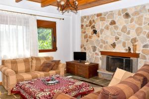 a living room with two couches and a fireplace at Forest View House Seta in Séta