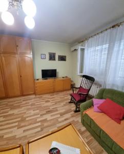 sala de estar con sofá y TV en Apartman 13 en Petrovaradin