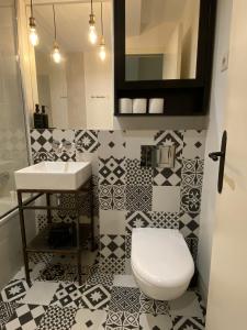 a bathroom with a toilet and a sink at Charming studio near Tour Eiffel Invalides Beaugrenelle in Paris