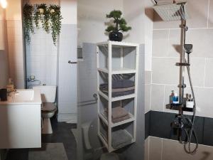 a bathroom with a shower with a toilet and a sink at Vue sur la Bastille - Appt Calme et Cosy-Netflix-Fibre in Grenoble
