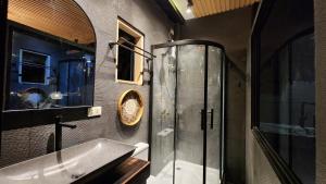 愛妮島的住宿－Unique Stays at Karuna El Nido - The Glasshaus，带淋浴和盥洗盆的浴室