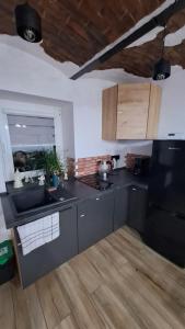 a kitchen with a sink and a counter top at Wiejsko-Sielsko in Szczytna