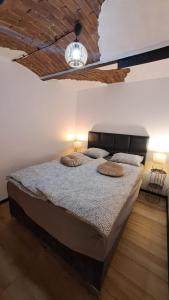 um quarto com uma cama com duas almofadas em Wiejsko-Sielsko em Szczytna