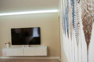 salon z telewizorem na ścianie w obiekcie Home Luxury w mieście Napoli