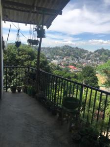 a balcony with potted plants and a view of a city at Sky home stay in Kandy