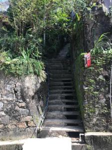 a set of stone stairs next to a stone wall at Sky home stay in Kandy