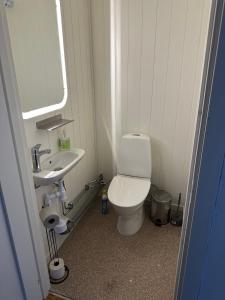 a bathroom with a white toilet and a sink at Lärkan21 Tvisegatan 24C in Borlänge