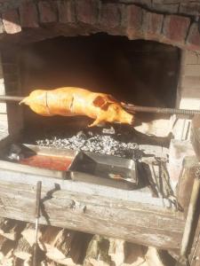 un pavo está cocinando en un horno de ladrillo en Хотел Макензен, en Melnik