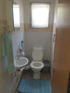 a bathroom with a toilet and a sink and a mirror at Jean Michael Self-catering apartment for stay overs in Pretoria