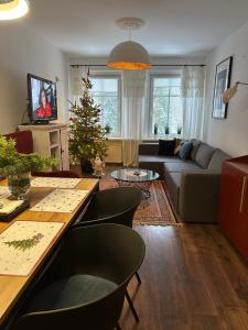 Televízia a/alebo spoločenská miestnosť v ubytovaní Apartament Zdrój Lądek