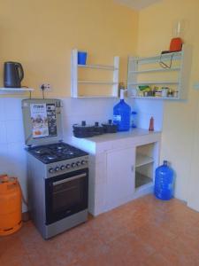 eine kleine Küche mit einem Herd und einer Theke in der Unterkunft Elite homes in Kisumu