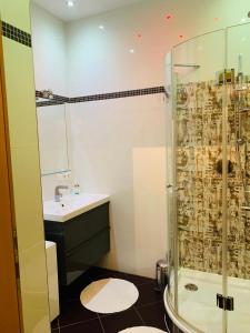 a bathroom with a shower and a sink at Appartement in Uttendorf