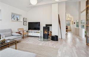 een woonkamer met een open haard en een televisie bij Stunning Home In Allingbro With Wifi in Allingåbro