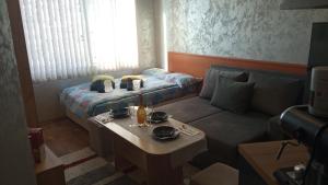 a room with a couch and a table and a bed at Студио Еми in Chepelare