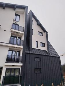 a building with a black roof at Apartman Vasilije in Divčibare