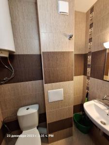 La salle de bains est pourvue de toilettes et d'un lavabo. dans l'établissement Guest House Ivanini Houses, à Tryavna