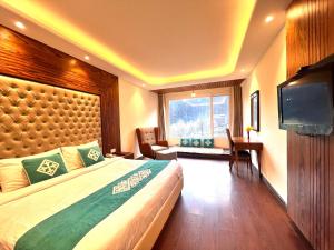 1 dormitorio con 1 cama y TV de pantalla plana en Snow Valley Resorts & Spa Manali, en Manali