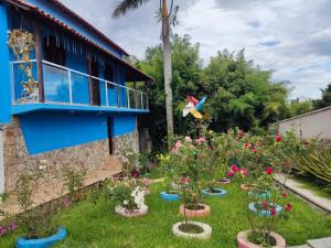 un jardin avec des fleurs en face d'une maison dans l'établissement Casa da Tuca, à São João del Rei