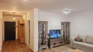 a living room with a tv and a couch at Save Relaxing Residence Brasov in Braşov
