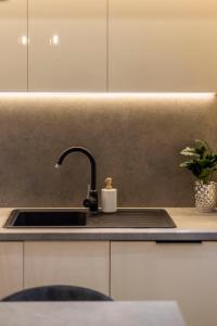 a kitchen sink with a faucet on a counter at Luxury & Classy Central Apartment with 3BEDRM, 2BATHRM in Budapest