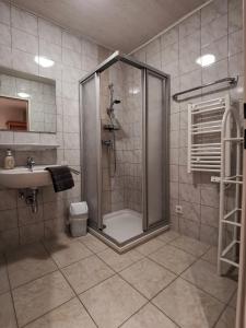 a bathroom with a shower and a sink at Gästehaus Amadé in Flachau +78 photos