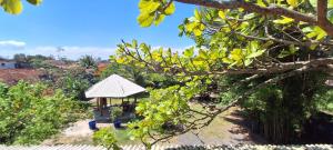 a small gazebo in the middle of a garden at Chapéu de Sol - Área Gourmet, TV, Internet, Roupas de Cama e Banho, Jardim, Horta e Pomar in Ilha Comprida