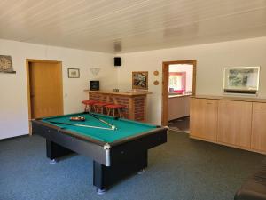 a room with a pool table in a room at Waldblick in Marlow