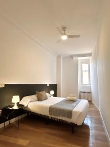 1 dormitorio con 1 cama grande y 2 lámparas en PdV rooms, en Madrid