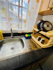 a kitchen sink with a dish rack next to it at Safari Stays Staycation Homes in Ngong