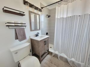 a bathroom with a toilet and a sink and a shower at Room for rent with own bathroom in Hartford