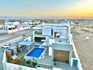 an aerial view of a house with a swimming pool at La Vista Chalet in Billah