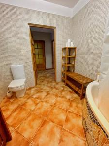 uma casa de banho com um WC e um lavatório em Uroczy dom i bezpłatny parking em Mników