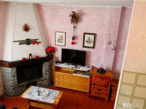 a living room with a tv and a fireplace at Le Coucou de Thovex in Morgex
