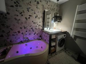 een badkamer met een paars bad en een wastafel bij Banja Luka CITY2 in Banja Luka