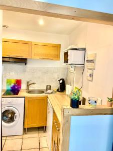 a kitchen with a sink and a washing machine at Studio entre Aix en Provence et Marseille et parking in Septèmes-les-Vallons