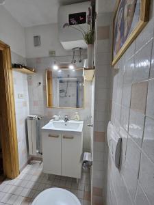 małą łazienkę z toaletą i umywalką w obiekcie Residence PARADISO w mieście Roccaraso