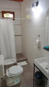 a bathroom with a toilet and a sink at El Torreón Lodge in Potrerillos