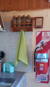 a kitchen with a sink and a green towel at Departamento Anita in El Hoyo