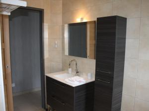 a bathroom with a sink and a mirror at Gîte Contrexéville, 2 pièces, 4 personnes - FR-1-589-57 in Contrexéville