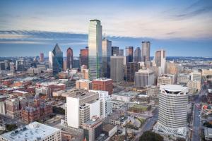 an aerial view of a city with tall buildings at Downtown Modern Cozy Apartment in Dallas
