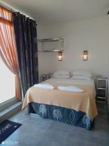 1 dormitorio con 1 cama grande y 2 almohadas en Game Fish Lodge en Nungwi