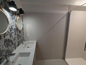 ein Badezimmer mit Waschbecken und Dusche in der Unterkunft Gîte rénové à la ferme en Val de Loire, proche forêt d'Orléans et canal, vélo, golf, sites touristiques - FR-1-590-419 in Traînou + 28 Fotos