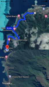 un mapa de la ruta de senderismo del lodge hinduasha en Fare Mirimiri en Uturoa