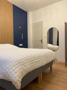 a bedroom with a large bed and a mirror at Spa jacuzzi Caen centre in Caen